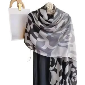 Siya Monochrome Floral Luxe Scarf – Grey & Black